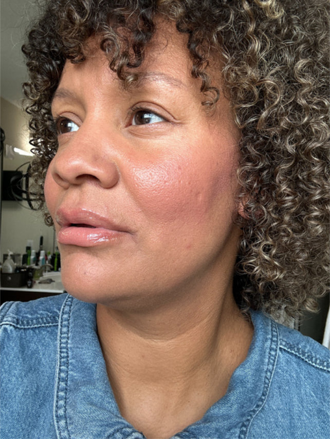 ASHLEY C after using revive lip balm. Lips appear hydrated and plump.